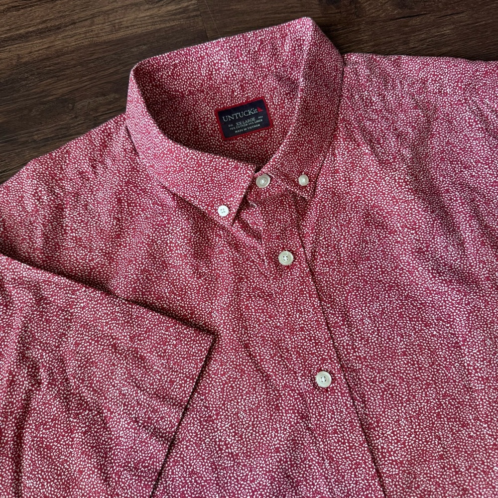 UNTUCKit Shirt Mens XXL Red Short Sleeve Button Linen Cotton Office Dad Church